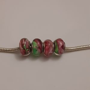Pink and Green Glass Beads